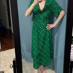 Green polka dot midi dress